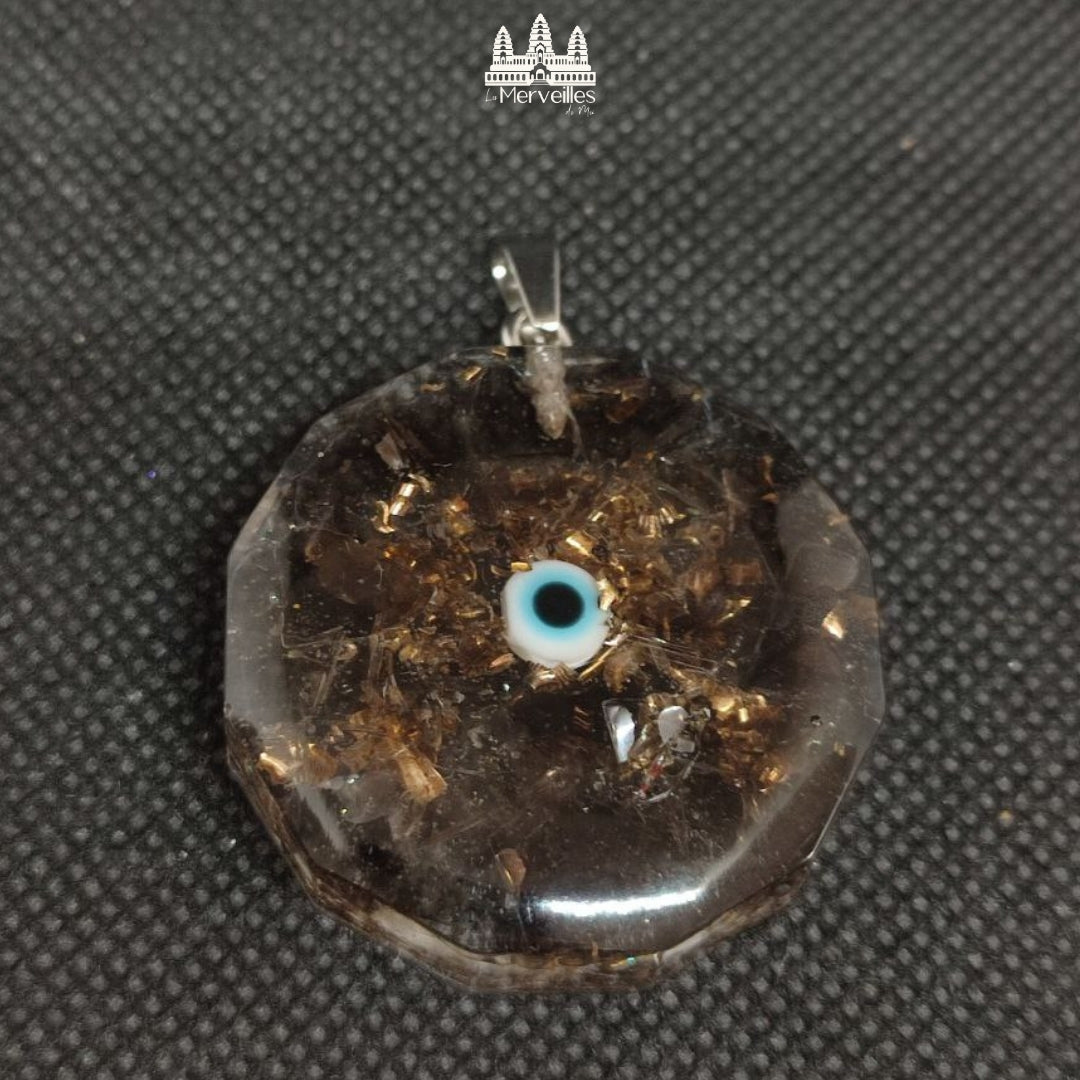 Pendentif Orgonite Amulette – Quartz Fumé & Œil de Nazar