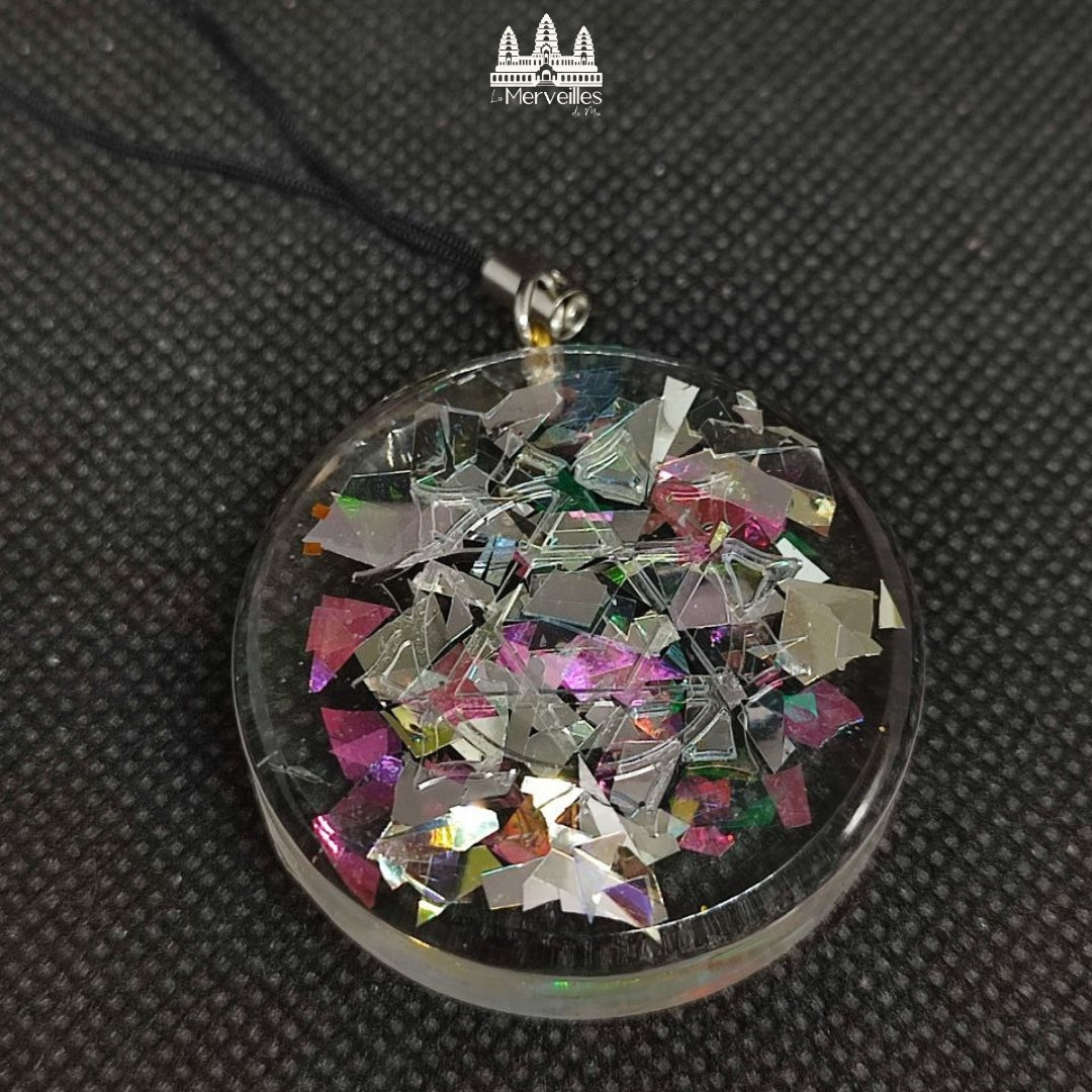 Porte-clé Résine Paillette Holographique – Chakra du Cœur & Chakra Couronne