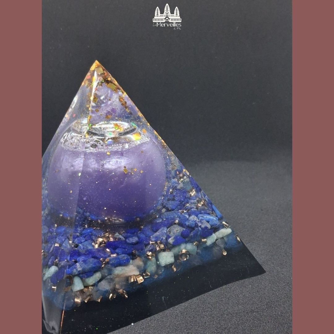 EDITION SPECIALE - Orgonite Pyramidale Monde Intérieur Lapis Lazuli, Amazonite & Quartz Rose