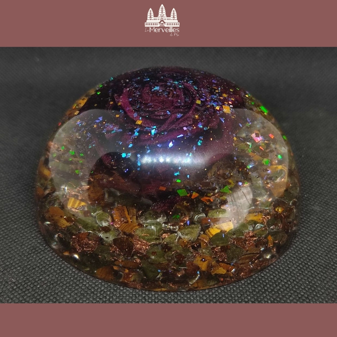 Orgonite Dôme Rose , Epidote & Oeil de tigre