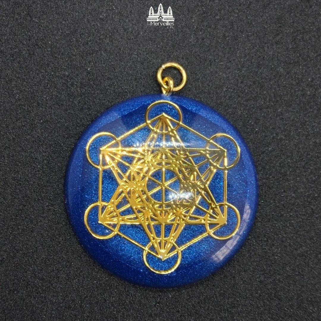 Pendentif Cube de Métatron Bleuté