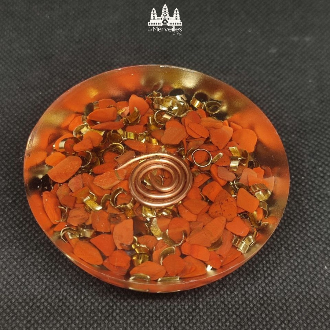 Orgonite dôme – Ambre & Jaspe Rouge (effet mat)