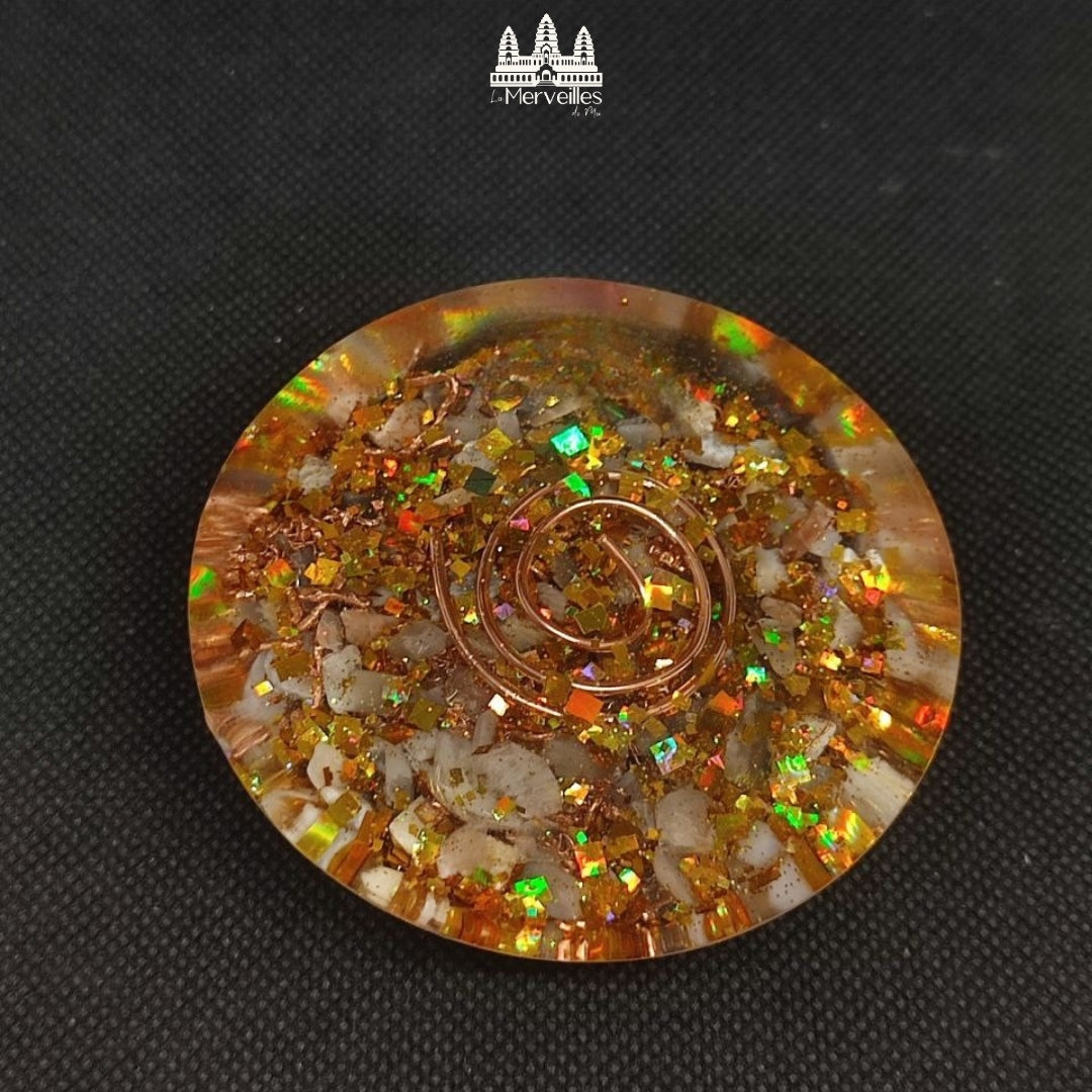 Orgonite dôme – Épidote & Pierre de Lune