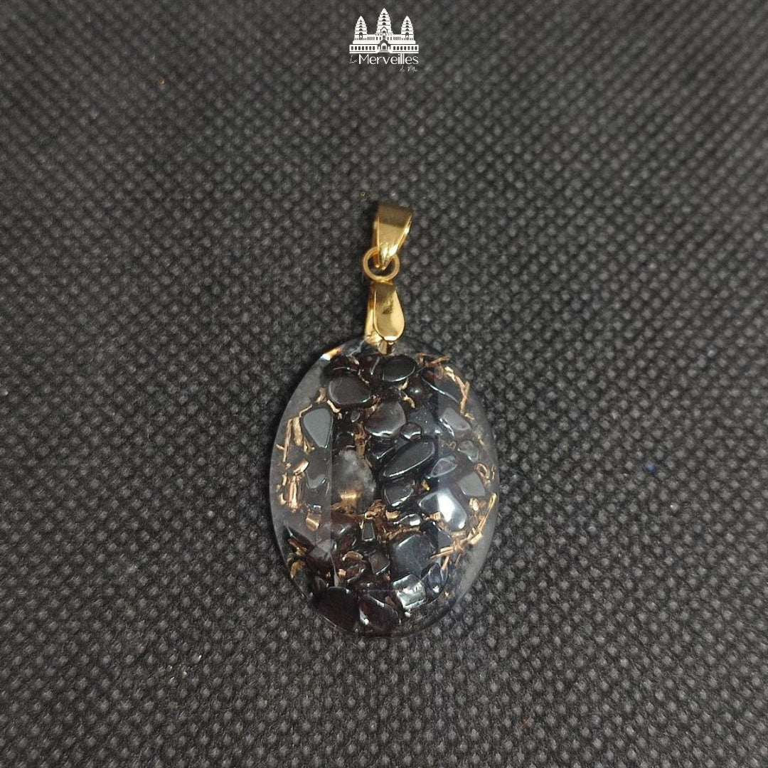 Pendentif orgonite Hematite & quartz rose ( Petit format )