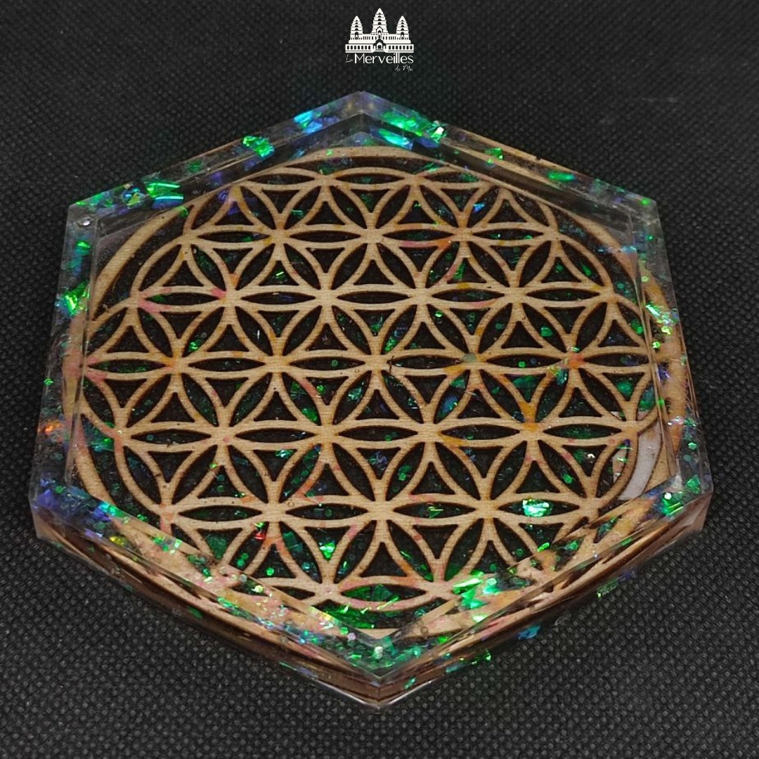 Plateau de recharge forme hexagonale Fleur de vie