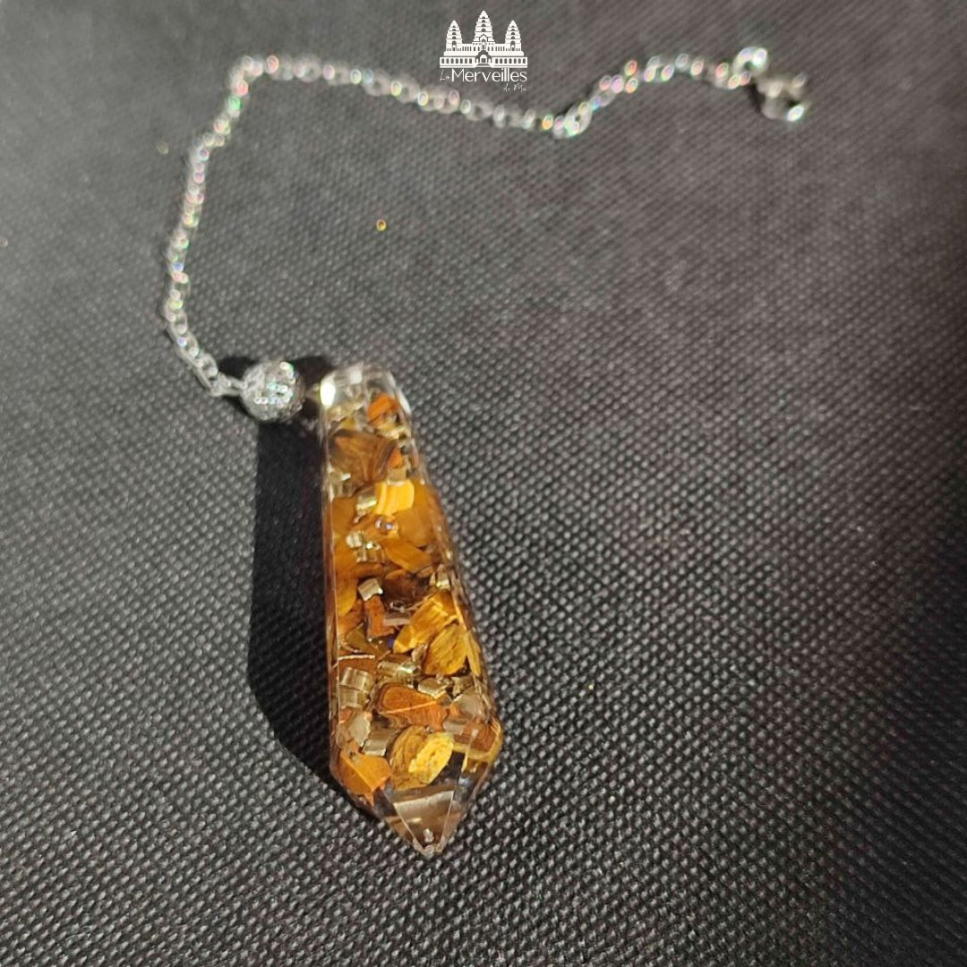 Pendule Orgonite – Œil de Tigre (Grand Format)