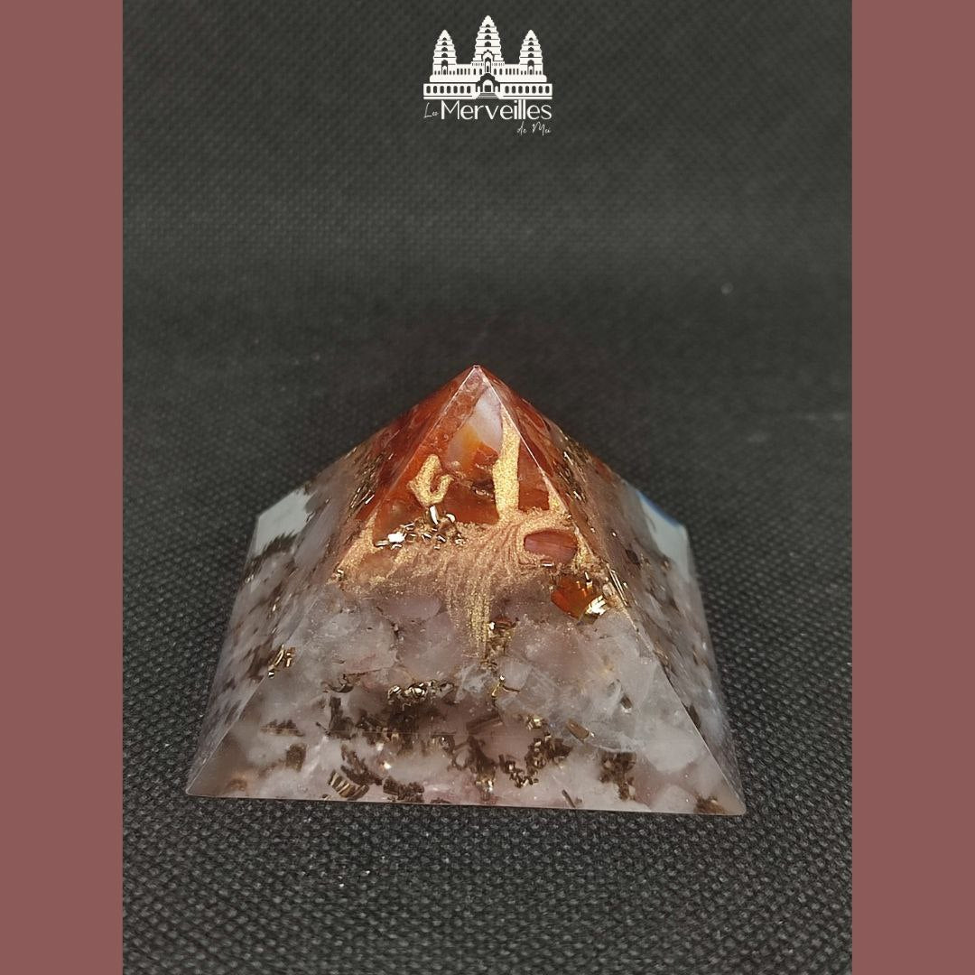 Orgonite Pyramidale Cornaline & Quartz Rose