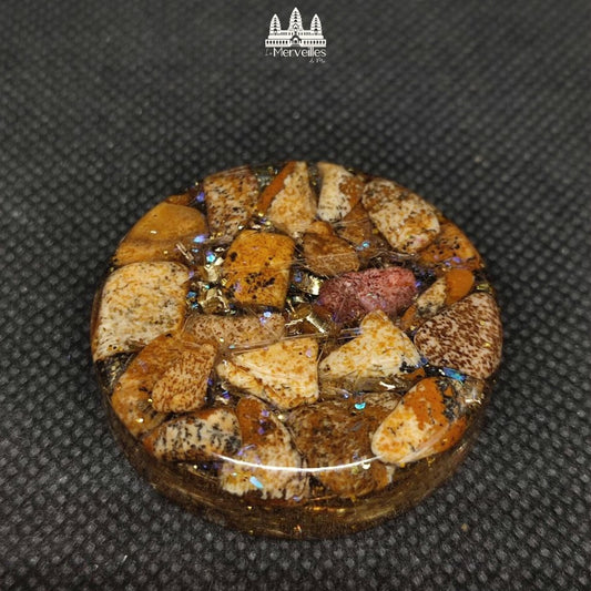 Orgonite de Poche Galet – Jaspe Paysage & Chakra du Cœur