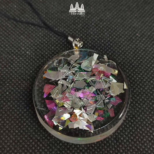 Porte-clé Résine Paillette Holographique – Chakra du Cœur  & Chakra Couronne