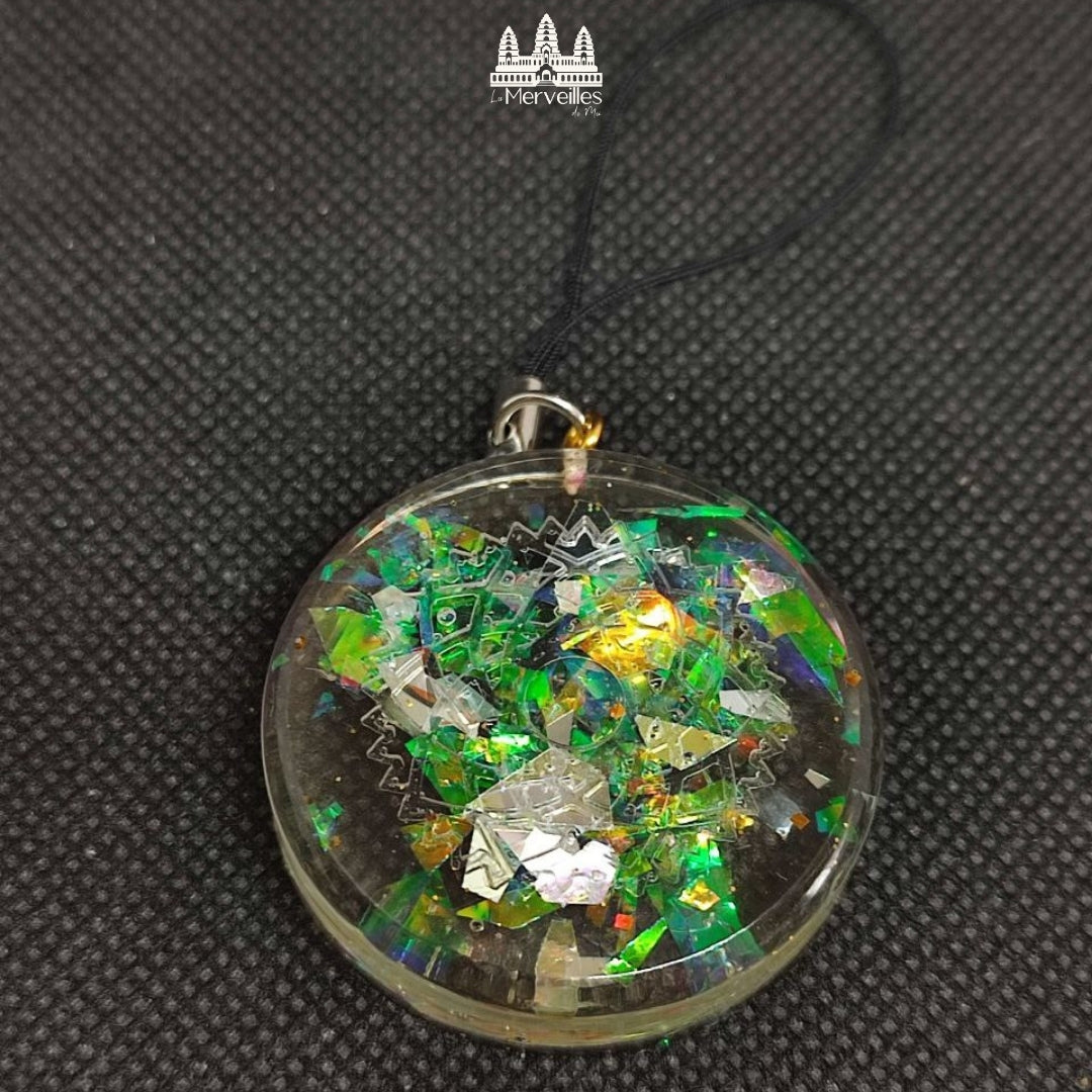 Porte-clé Résine Paillette Holographique – Chakra du Cœur  & Chakra Couronne