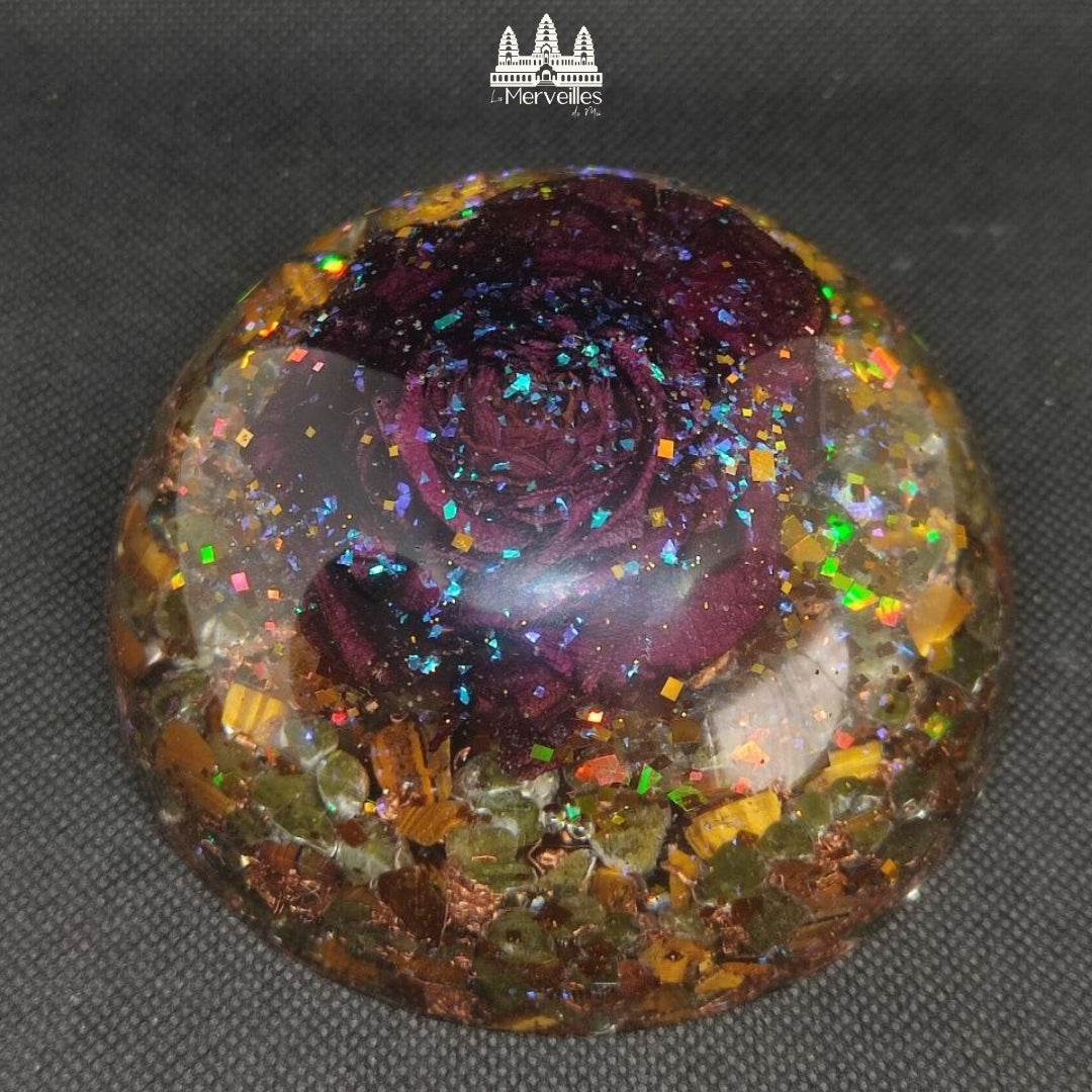 Orgonite Dôme Rose , Epidote & Oeil de tigre
