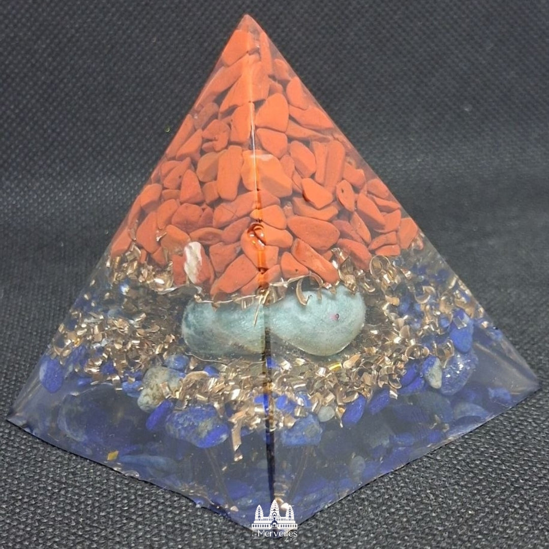 NOUVEAUTE Orgonite Pyramidale Jaspe Rouge, Aigue Marine & Lapis Lazuli