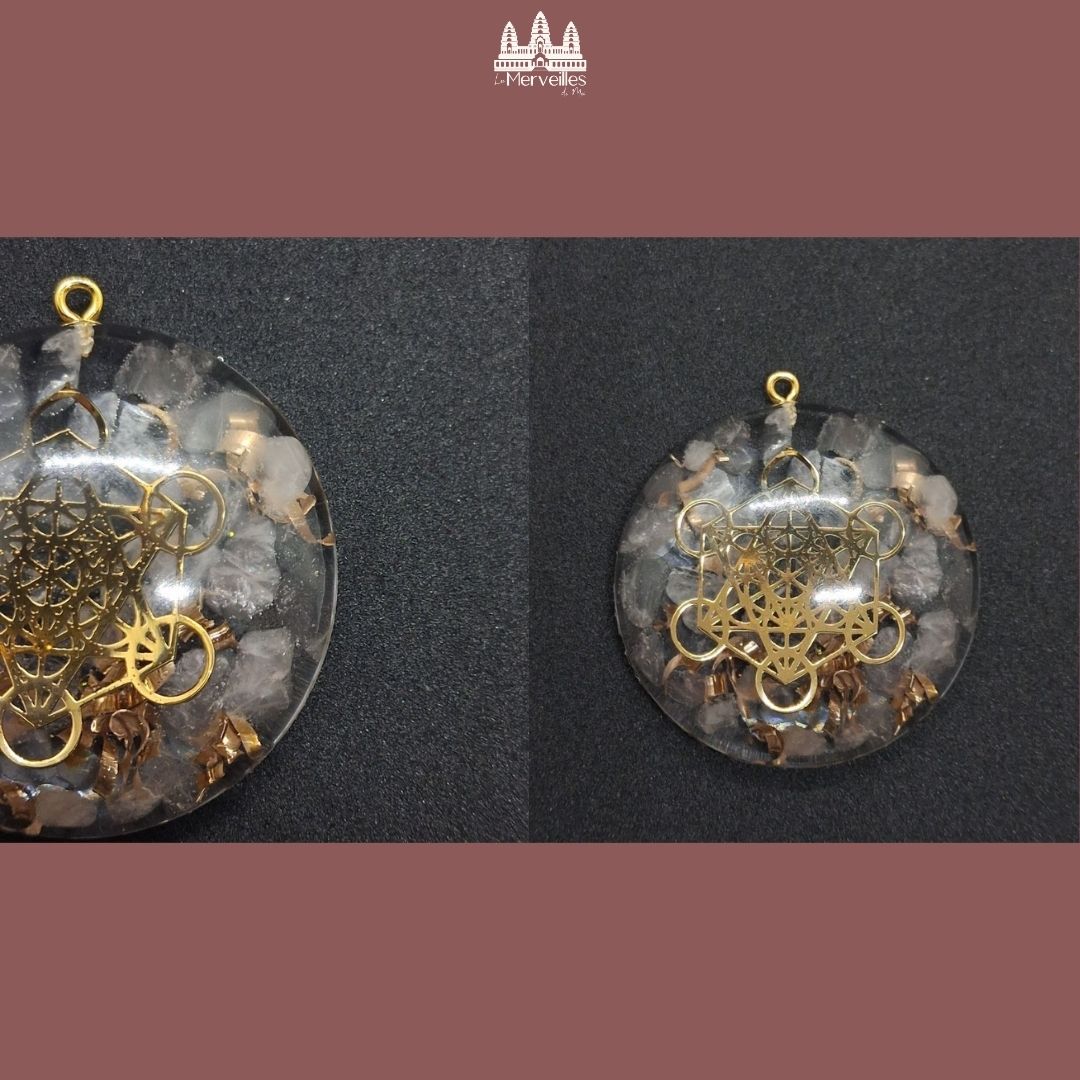 Collier pendentif Orgonite Quartz Rose symbole Metatron