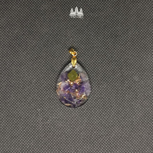 Pendentif orgonite  Epidote & Améthyste [Moyen format]