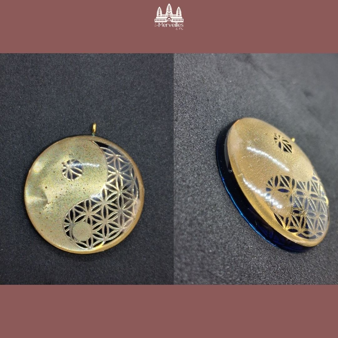Pendentif Yin & Yang & Fleur de Vie Bleuté