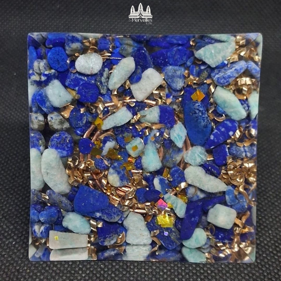 NOUVEAUTE ! Pyramide  Coeur sacré , Amazonite, Quartz Rose, Améthyste & Lapis Lazuli