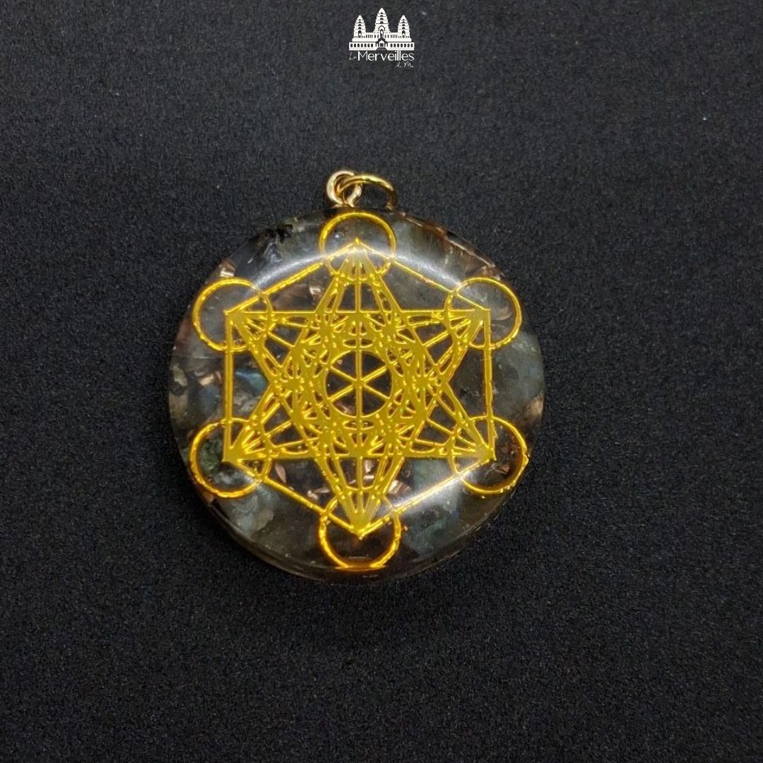 Pendentif Orgonite – Labradorite & Cube de Métatron