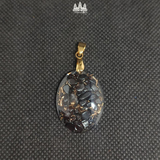 Pendentif orgonite Hematite & quartz rose ( Petit format )