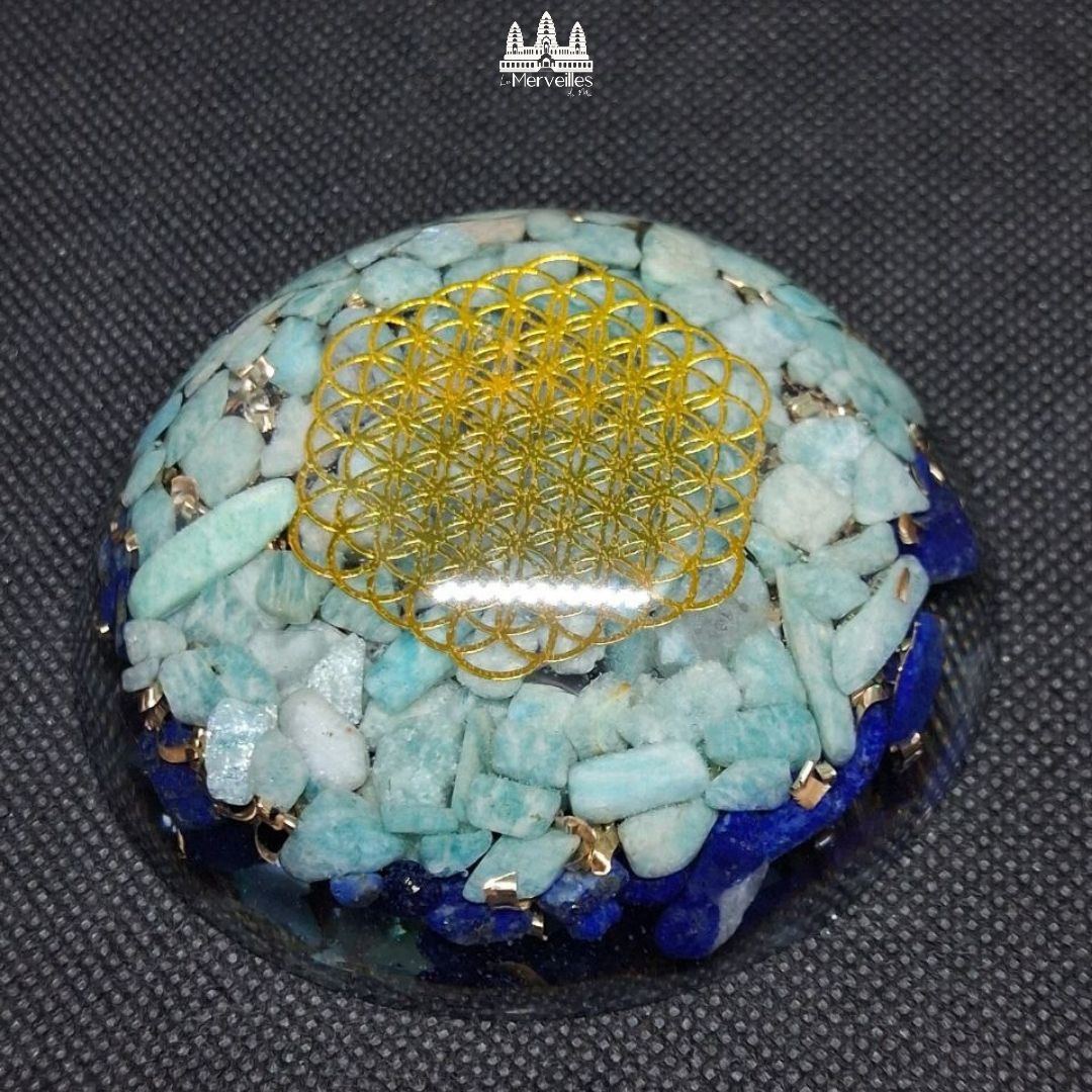 Dôme orgonite Amazonite, Lapis Lazuli & Fleur de vie