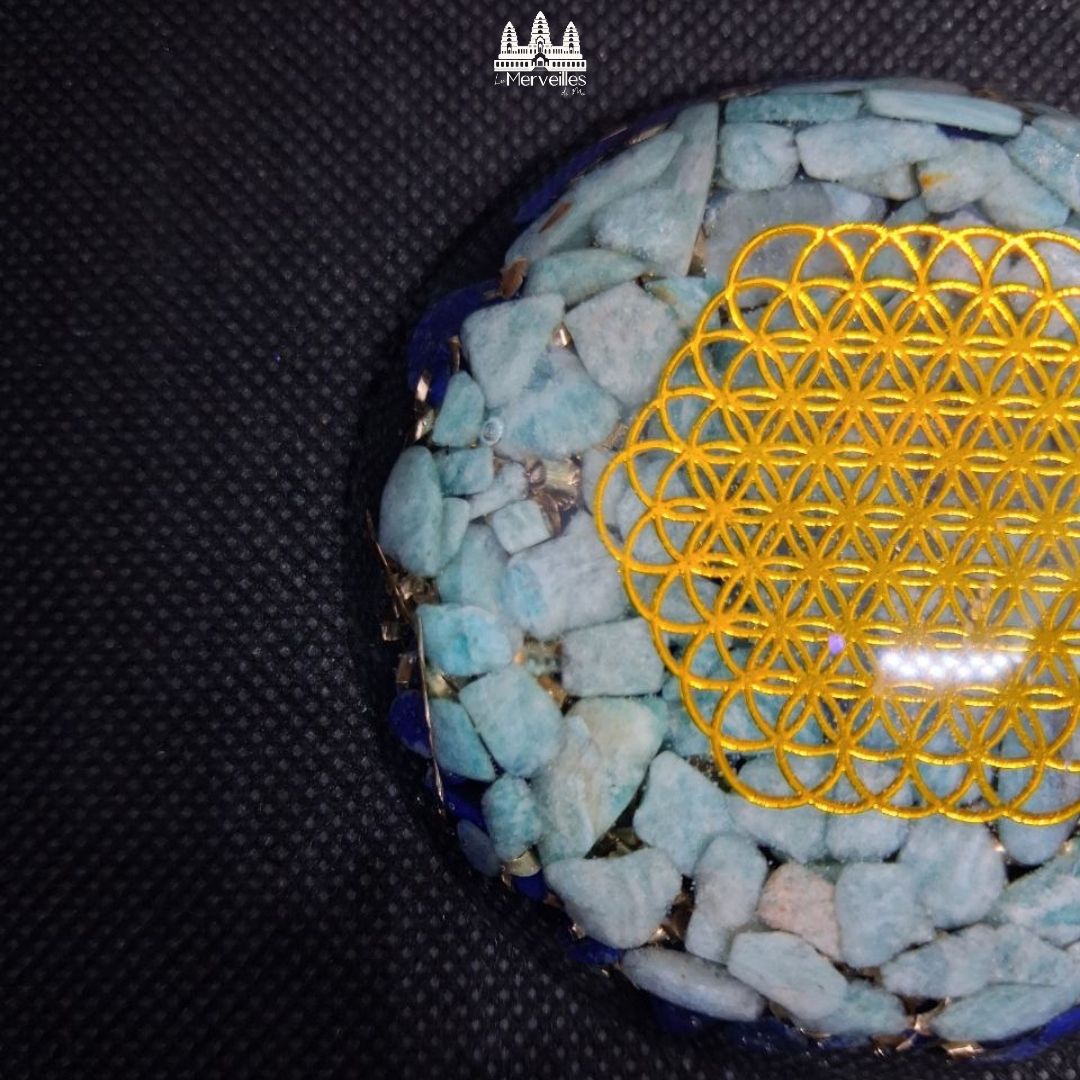 Dôme orgonite Amazonite, Lapis Lazuli & Fleur de vie
