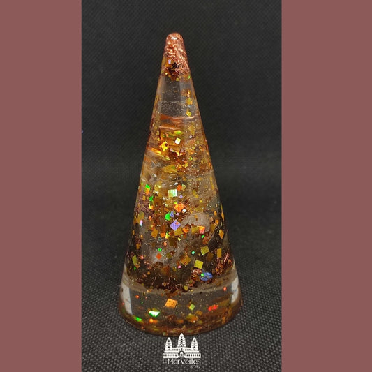 Orgonite cône – Citrine, Labradorite & Paillettes dorées
