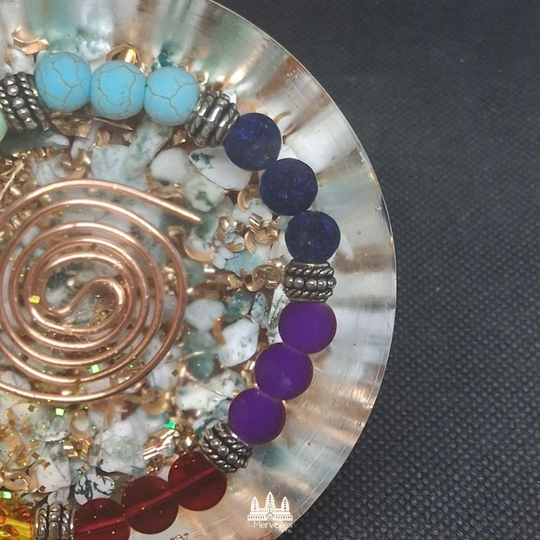 NOUVEAUTE ! Dôme Orgonite Coeur Sacré, Cornaline & Agate Arbre d'Inde 7 Chakras