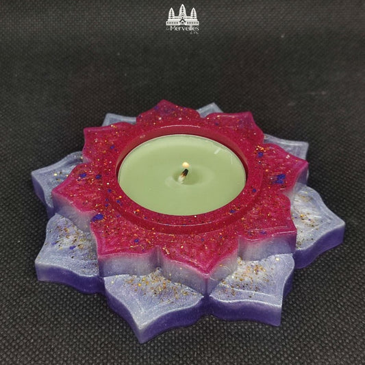 Bougeoir résine violet/ rose paillettes