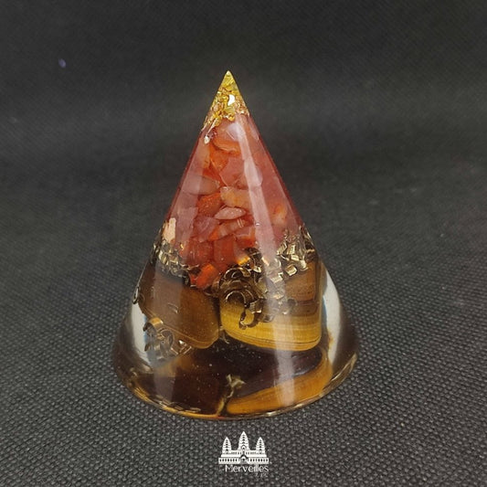 Orgonite cône – Cornaline & Œil de Tigre
