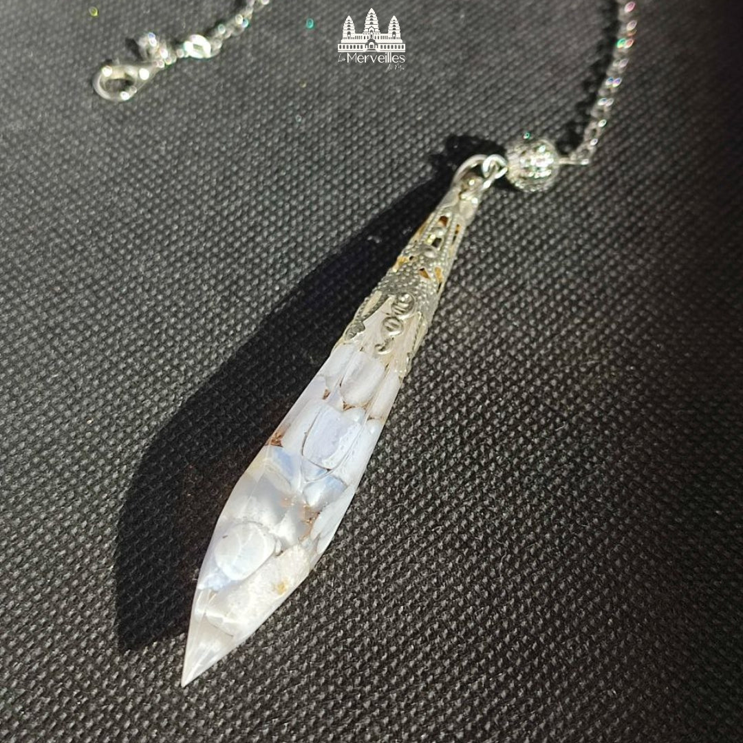 Pendule Orgonite – Calcédoine Bleue (Grand Format)