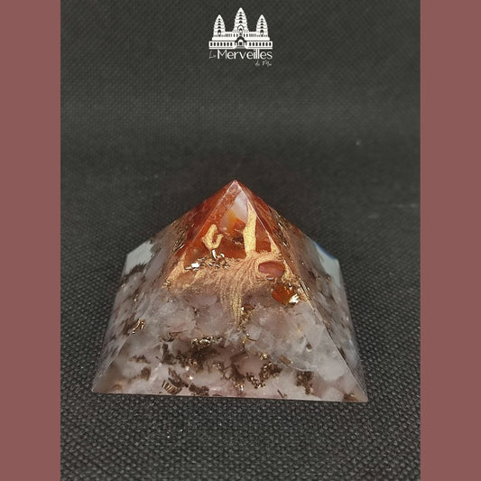Orgonite Pyramidale Cornaline & Quartz Rose