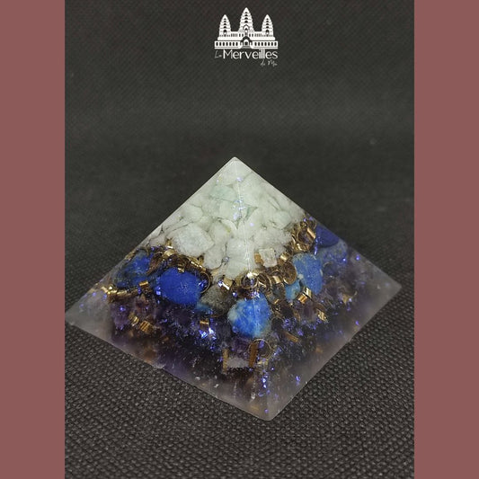 Orgonite Pyramidale Nombre d'or Amazonite, Lapis Lazuli & Améthyste